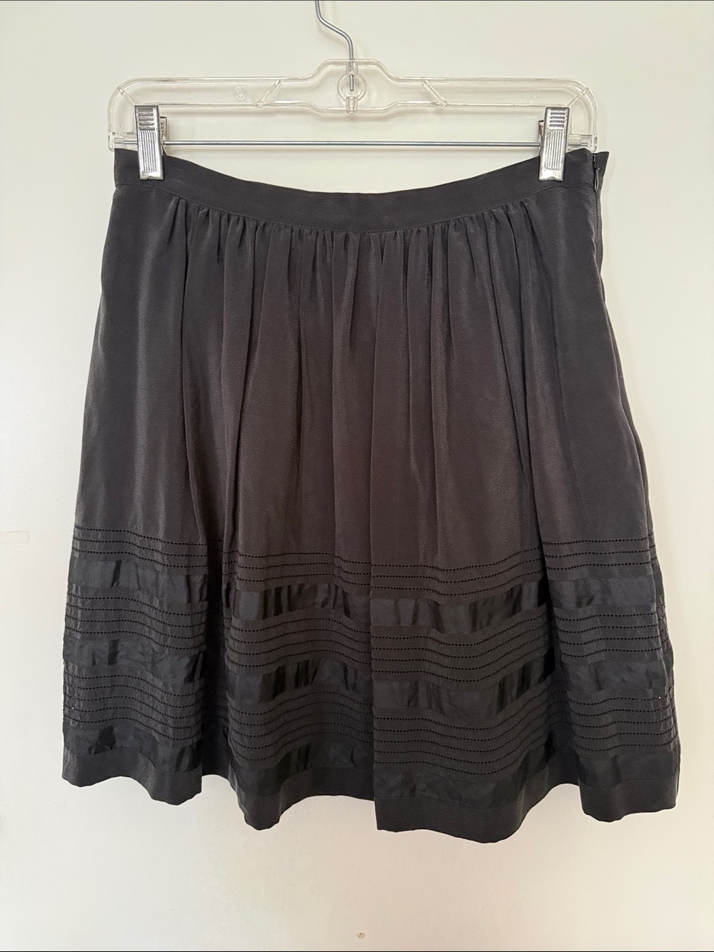 Theory Black Silk Skirt with Decorative Trim